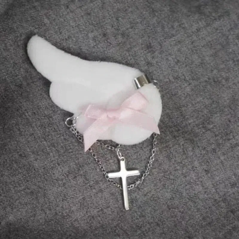 Color: Pink - Angel Wing Hair Clip for Girls Y2K Punk Hairpins Bowknot Hairclips Animation Hair Barrettes Subculture Hair Accessories