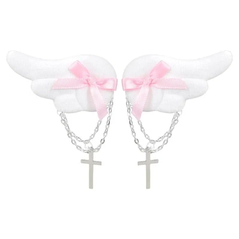 Color: Pink - Angel Wing Hair Clip for Girls Y2K Punk Hairpins Bowknot Hairclips Animation Hair Barrettes Subculture Hair Accessories