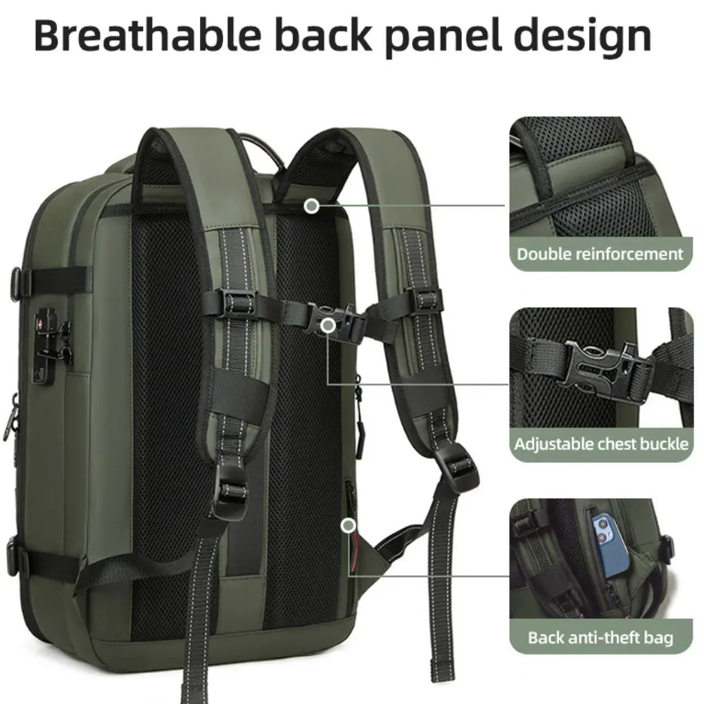 Color: black - Vacpack Vacuum Compression Backpack Airback with Pump Men Waterproof Expandable Carry On Travel Backpack 17 inch Laptop Backpack