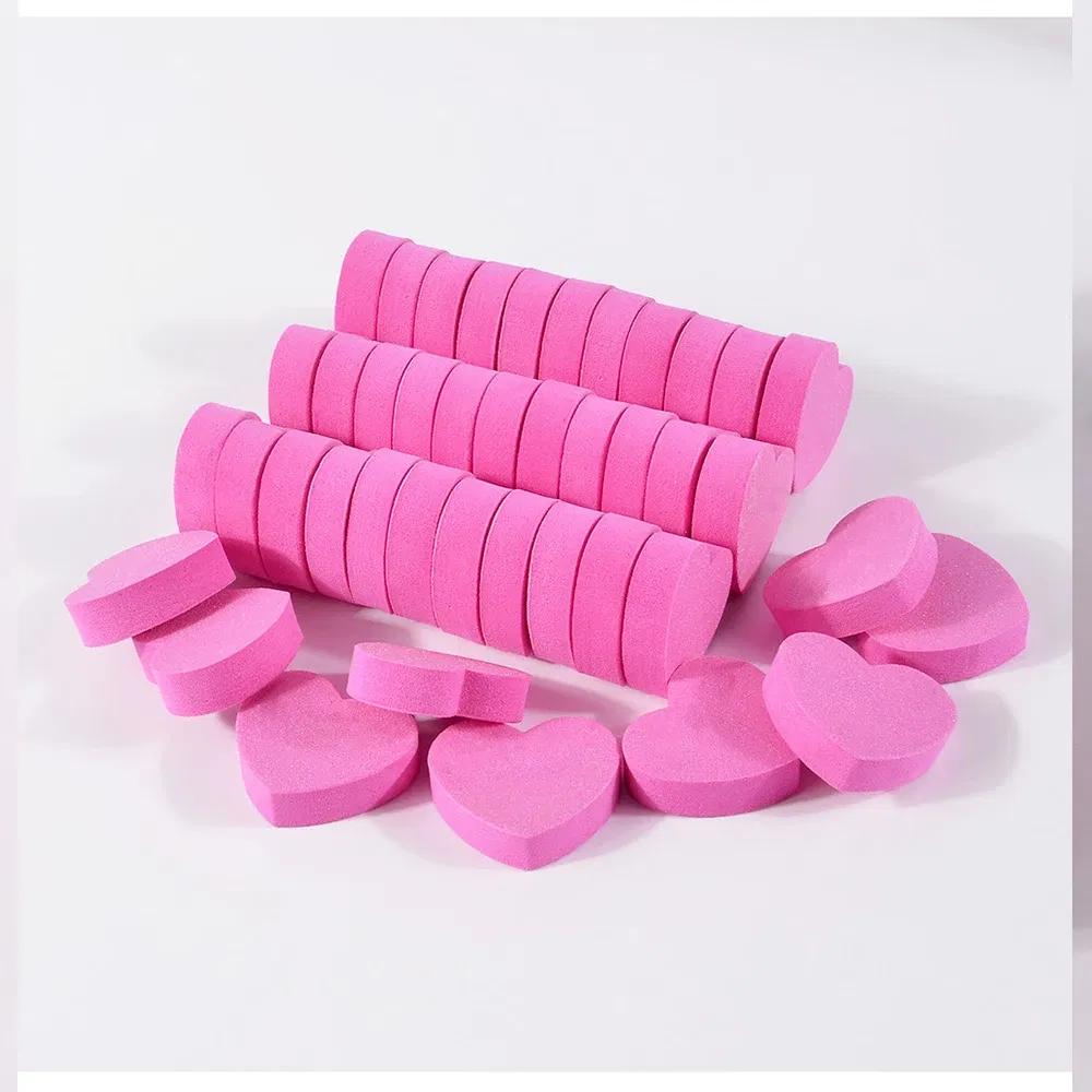 Color: WHITE - 1pc/5pcs/10pcs Heart Sponge Nail Files Blocks 180/240 Double-sided Polishing Sanding Buffer Washable Sandpaper Manicure Tools