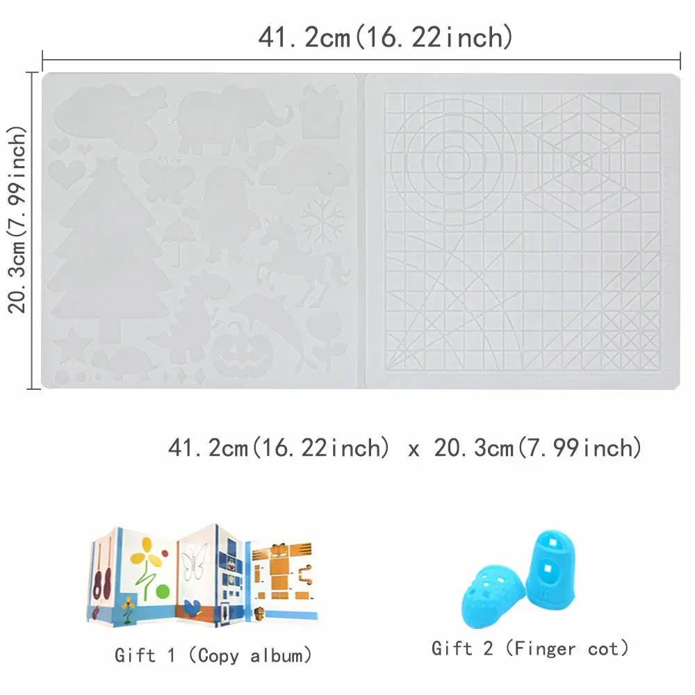 color: Silver - Silicone Design Rubber Pad for 3D Printing Pen with 2 Finger Protectors Template Drawing Tools for Kids Adults Drawing DIY Tools