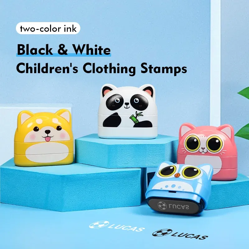 Color: Clear - Children's Name Seal Custom Double -layer black and white ink Student's Stamp Kindergarten Clothes Waterproof Name StickerStamp