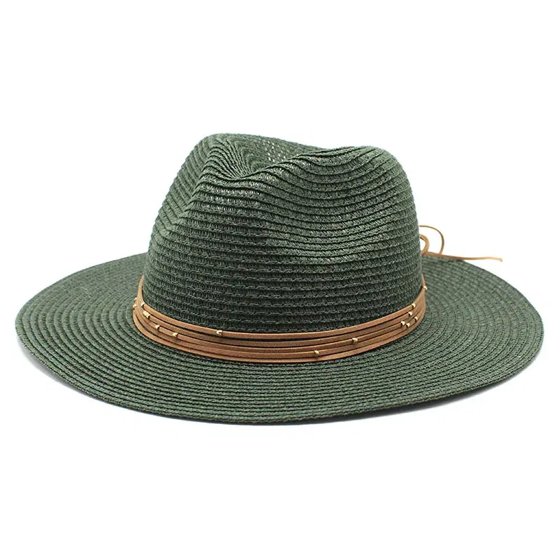 Color: army green, Size: L - Big Size 60CM New Straw Hat 7cm Brim Summer Cooling Beach Sun Hat Outdoor Party Panama Jazz Hat Sombreros De Mujer