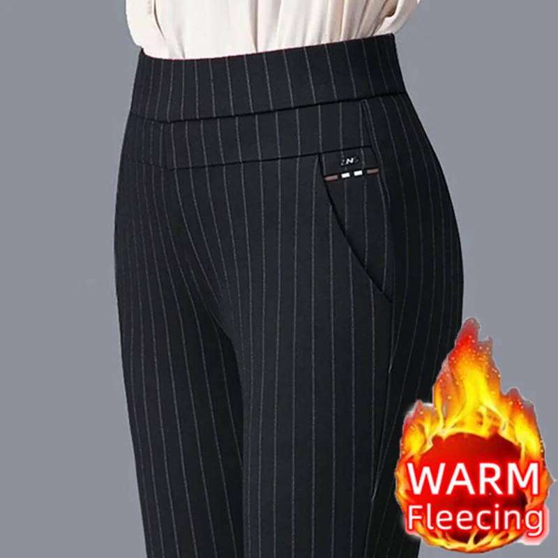 Color: WHITE, Size: S - Thin & Thick Warm Winter Pencil Pants Womens Snow Plush Strench Lady OL SkinnyTrousers Femal Thichen Slim Clothing Leggings