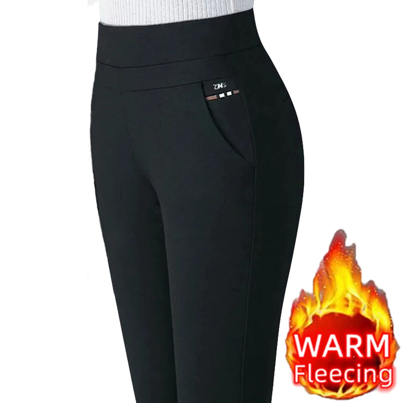 Color: WHITE, Size: S - Thin & Thick Warm Winter Pencil Pants Womens Snow Plush Strench Lady OL SkinnyTrousers Femal Thichen Slim Clothing Leggings