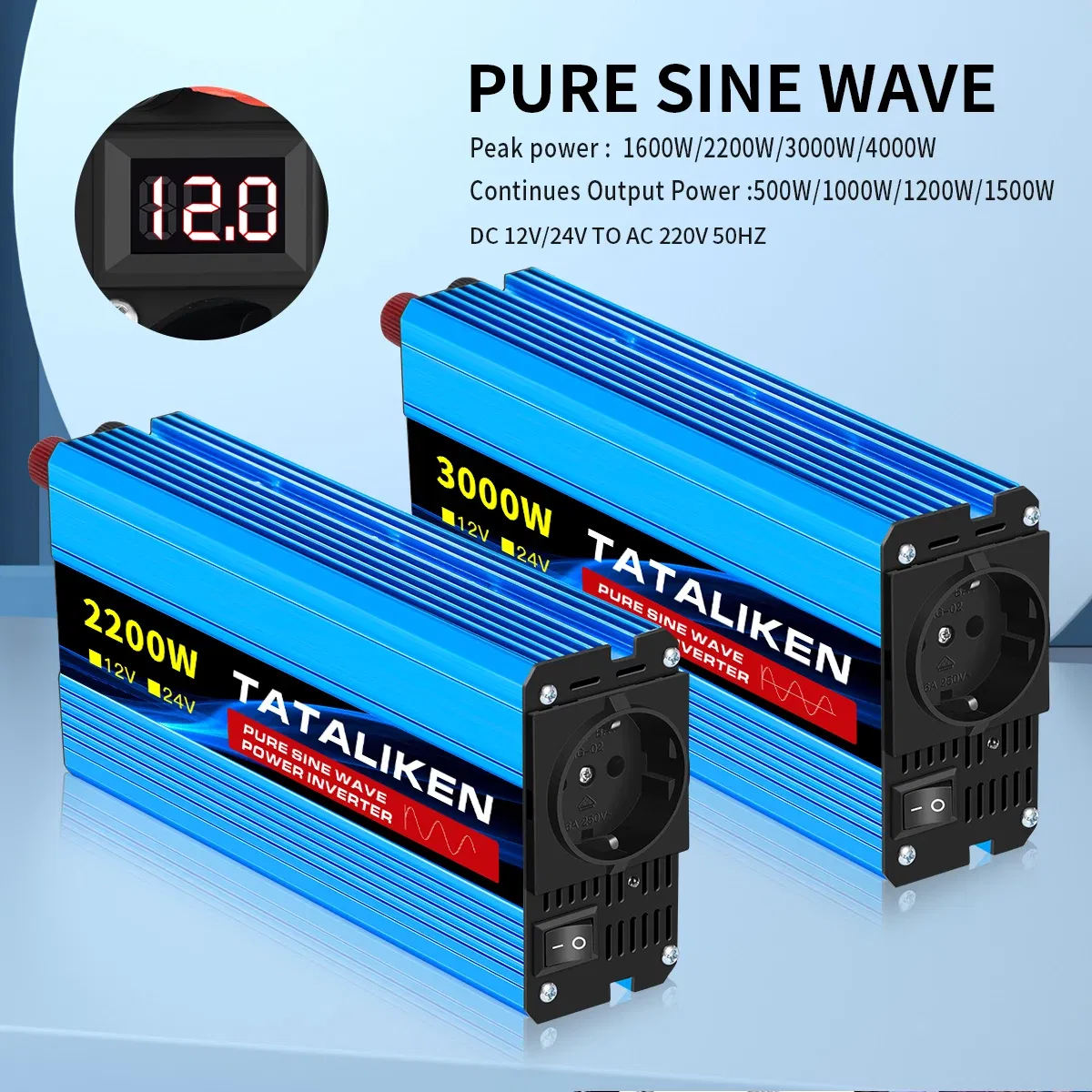 Color Name: silver - Pure Sine Wave Inverter 1600W/2200W/3000W/4000W DC 12V/24V to AC 220V 50hz Power Inverter Charger Converter Adapter EU Socket