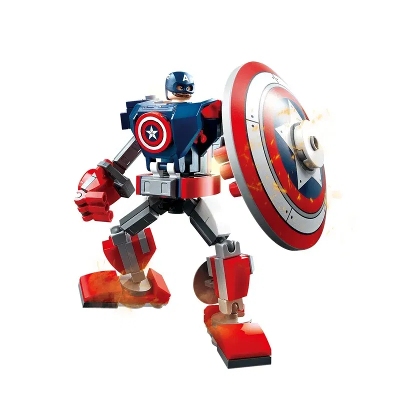 Color: Red, Size: S - 28cm Marvel anime, Avengers, Captain America, Iron Man: 120PCS/piece building block toy, birthday gift for children