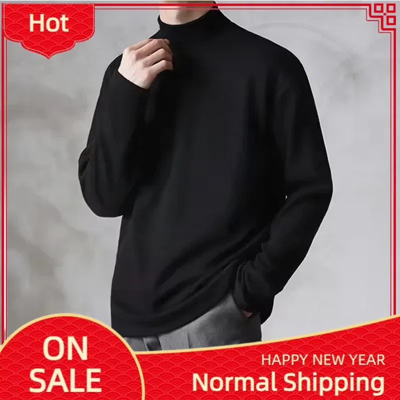 Color: black, Size: M - Yasuk Spring Autumn Winter Solid Casual Plush Turtleneck Men's Loose Bottom Double Faced Velvet Sweater Simple Warm BigSize