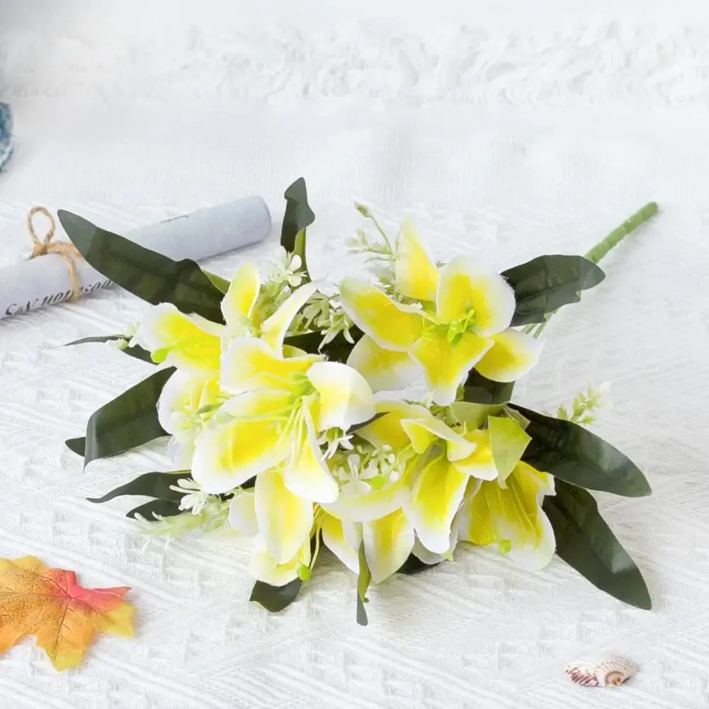Color: Green - 1Pc Artificial Lilies Flower No Withering Non-fading Single Branch Multi-fork Artistic Modern Style Fake Flower for Wedding
