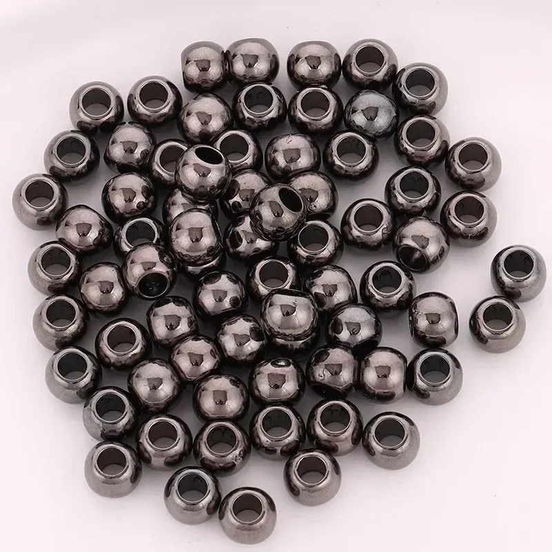 Color: Dark Khaki - 50pcs 8mm Gold Silver Hair Braids Beads Glossy Hair Dreadlocks Hair Ring Braid Dread Dreadlock Beads Cuffs Clips Styling Tools