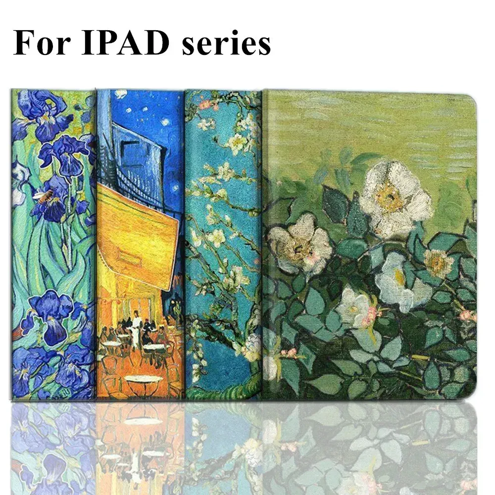 Color: Black, Size: iPad 10th - Case For iPAD 10 9 8 7 6 5 th Generation Pro 11 12.9 10.5 Air 5 4 3 2 Mini 6 Funda Cover Luxury Van Gogh Oil Painting Flower Art