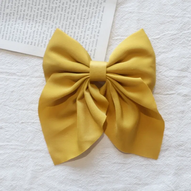 Color: Black - Elegant Bow Ribbon Hair Clip Fashion Simple Solid Satin Spring Clip Hair Pin Retro Headband with Clips Girls Hair Accessories