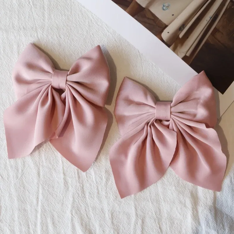 Color: Black - Elegant Bow Ribbon Hair Clip Fashion Simple Solid Satin Spring Clip Hair Pin Retro Headband with Clips Girls Hair Accessories