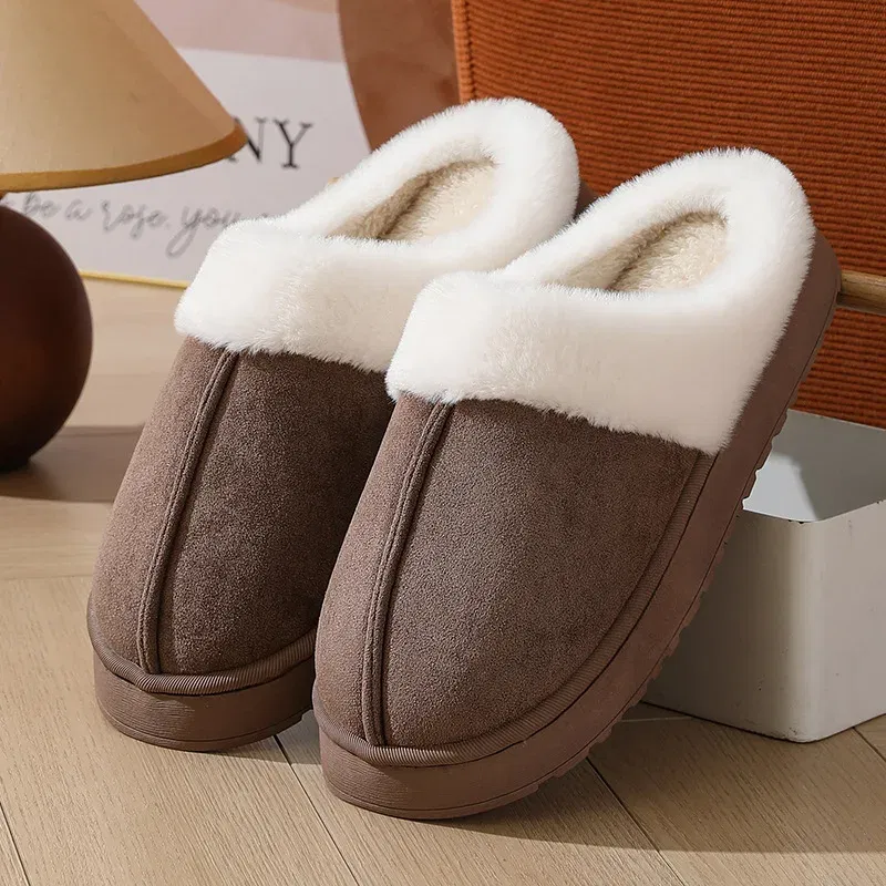Color: Beige, Shoe Size: 36-37, Ships From: CHINA - Asgard Plush Women Slippers Thick Sole Non-slip Outdoor Fuzzy Slides Winter New Fur Collar Cotton Shoes Winter Warm Home Slipper