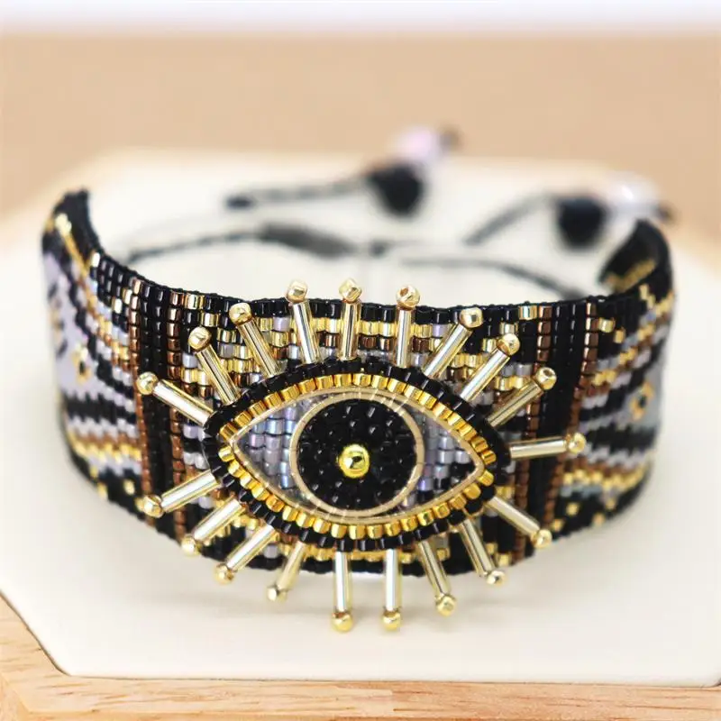 Metal Color: REDDISH BROWN - ALIYA Miyuki Beads Evil Eye Bracelet Bohemian Mujer Pulseras Moda Women Armband Jewelry Handmade Braided Bracelet Wholesale