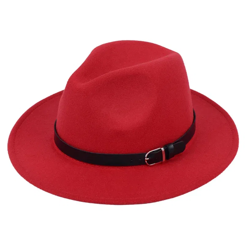 Color: Red, Size: M - Classic British Fedora Hat Men Women Imitation Woolen Winter Felt Hats Fashion Jazz Hat Chapeau Wholesale