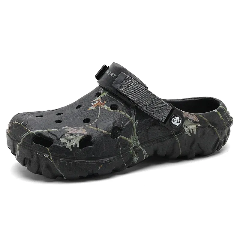 Color: army green, Shoe Size: 45 - Men Summer Slippers Thick Sole Mens Clogs Sandals Hollow Breathable Flip Flops Sandals Shoes Fashion Beach Slippers