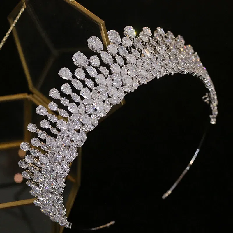 Metal color: ROSE GOLD COLOR - New Bride Tiara Crystal Headdress Wedding Hair Accessories Full Zircon Crowns Headband Wedding Jewelry Crowns For Women