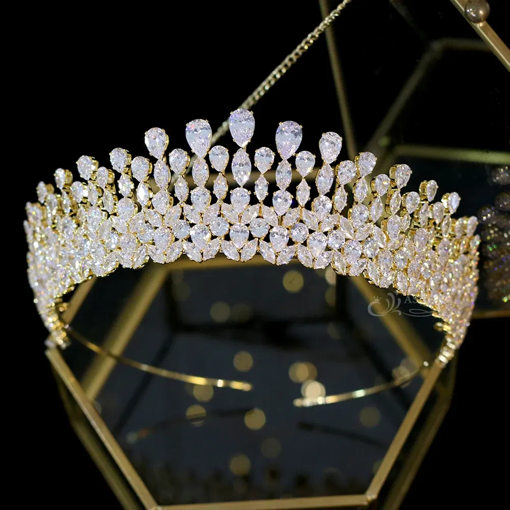 Metal color: ROSE GOLD COLOR - New Bride Tiara Crystal Headdress Wedding Hair Accessories Full Zircon Crowns Headband Wedding Jewelry Crowns For Women