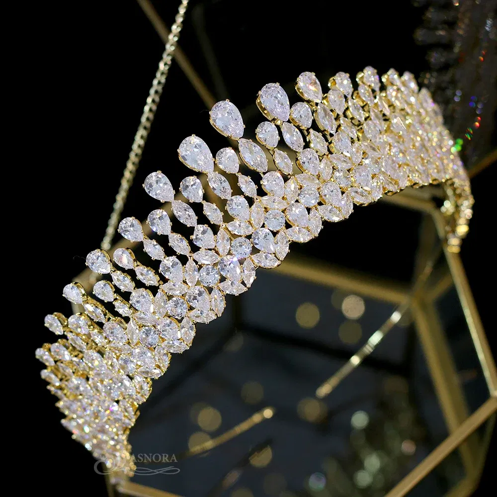 Metal color: ROSE GOLD COLOR - New Bride Tiara Crystal Headdress Wedding Hair Accessories Full Zircon Crowns Headband Wedding Jewelry Crowns For Women