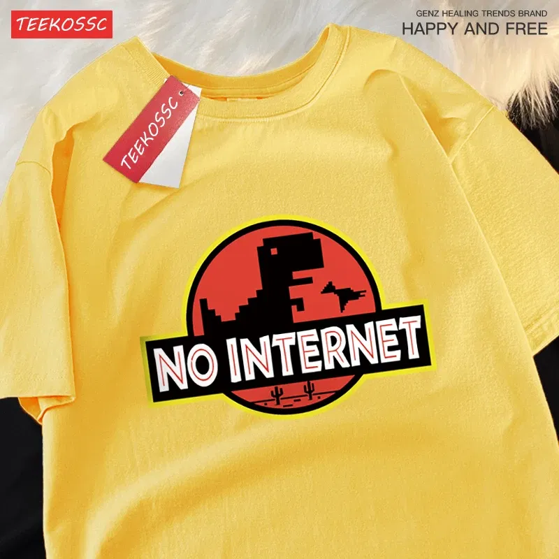 Color: Dark Grey, Size: S - No Internet Fun Little Dinosaur Short Sleeve Mens Cartoons Cotton Tshirt Summer High Quality Clothing Fashion Oversize T-Shirts