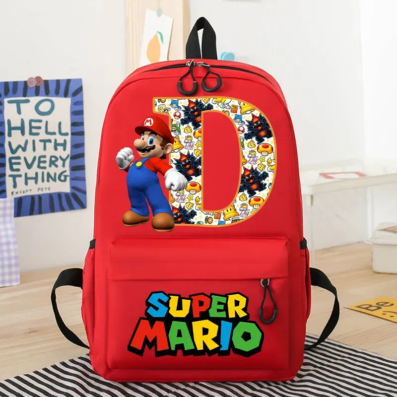 Color: Red, Size: 12cm - New Super Mario Bro School Bag Cartoon Letter Printed Children Backpack Boys Girls School Backpacks Children's Birthday Gifts