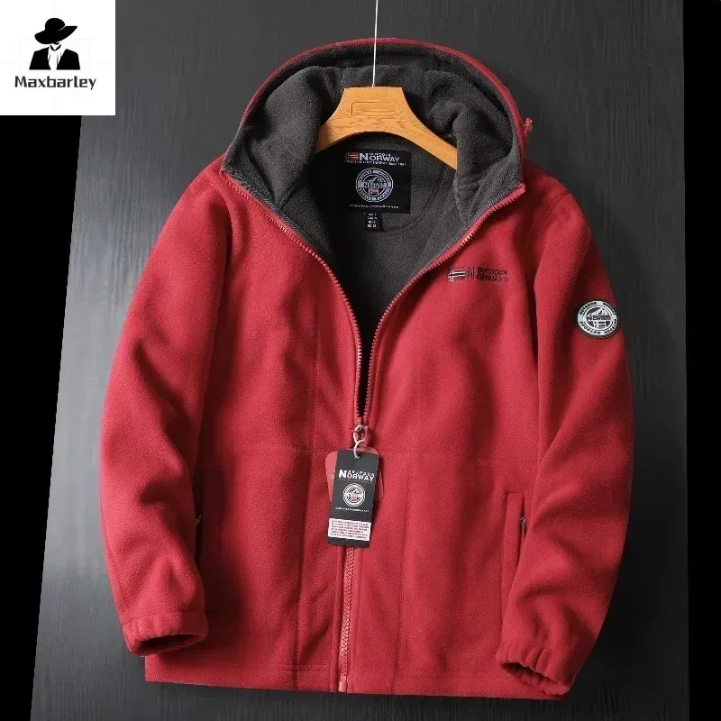 Color: Navy Blue, Size: XS?€old?‰ - Winter Wool Jacket Men's High-end Embroidered Thickened Fleece Windproof Jacket Outdoor Snow Cold-proof Men's Warm Hooded Coat