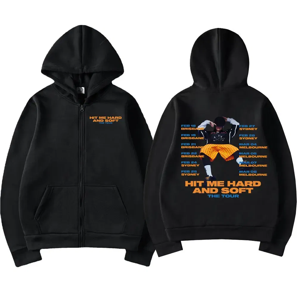 Color: Yellow, Size: XXL - Hit Me Hard and Soft 2025 Tour Zipper Hoodies Fans Gift Men Women Clothing Pullovers Fashion Hip Hop Zip Up Sweatshirts Jackets