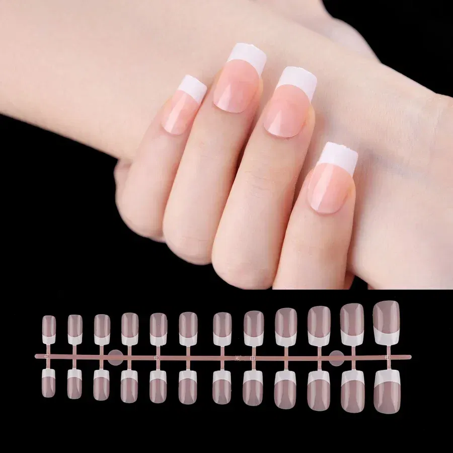 Color: green - 24PCS Square Head Matte False Nails Ballet Detachable Full Cover Artificial Fingernails Frosted Press Glue on Fake Nail Tips