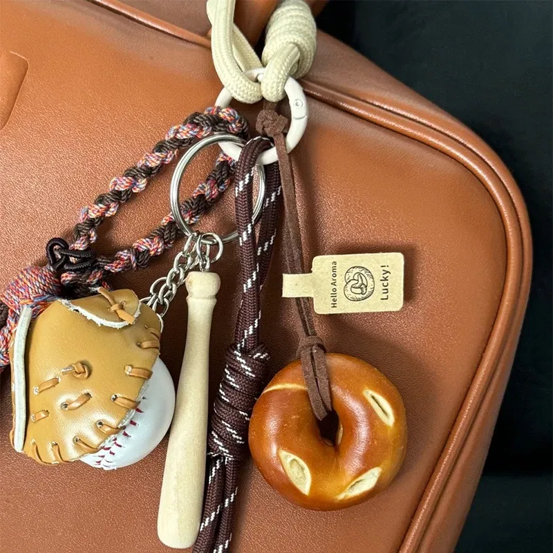 Color: MULTI - DIY Bag Pendant Creative Bread Weaving Rope Colorful Nylon Lanyard Car Keychain Couple Multi-purpose Bag Hanging Accessories