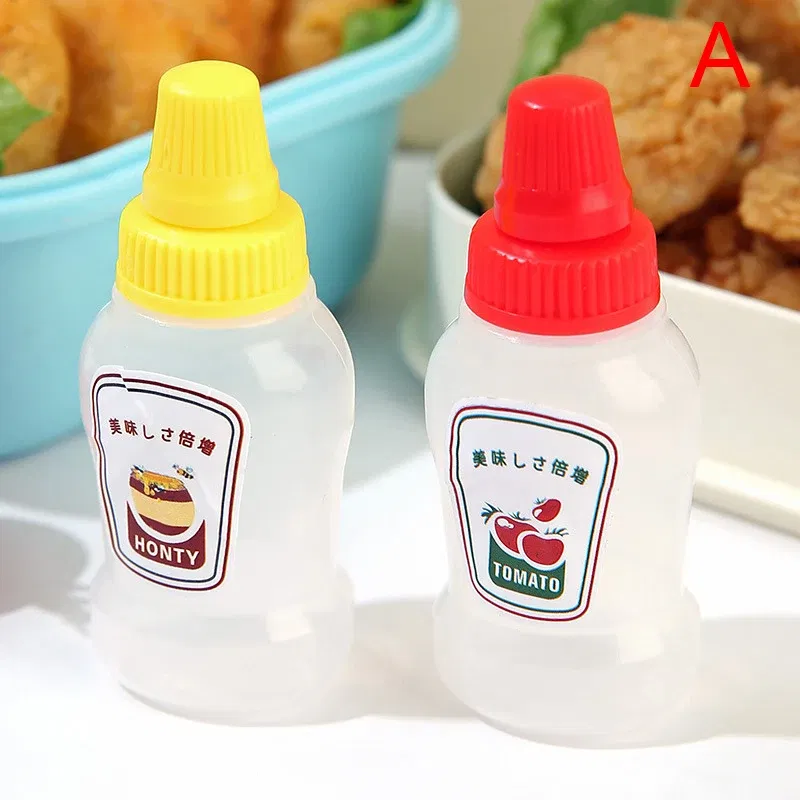 Color: Silver - 2Pcs Lunch Bento Soy Sauce Box Container Cute Plastic Condiment Dispenser Mini Portable Salad Dressing Tomato Ketchup Bottle Jar