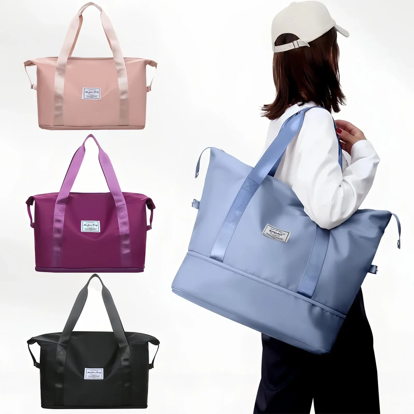 Color: GRAY - Double-layer expandable large-capacity luggage bag, new multi-functional foldable portable gym bag, sports travel bag-tan