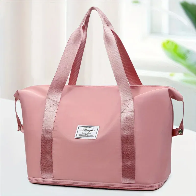 Color: GRAY - Double-layer expandable large-capacity luggage bag, new multi-functional foldable portable gym bag, sports travel bag-tan