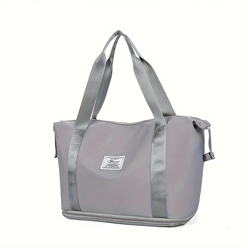 Color: GRAY - Double-layer expandable large-capacity luggage bag, new multi-functional foldable portable gym bag, sports travel bag-tan