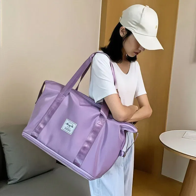 Color: GRAY - Double-layer expandable large-capacity luggage bag, new multi-functional foldable portable gym bag, sports travel bag-tan