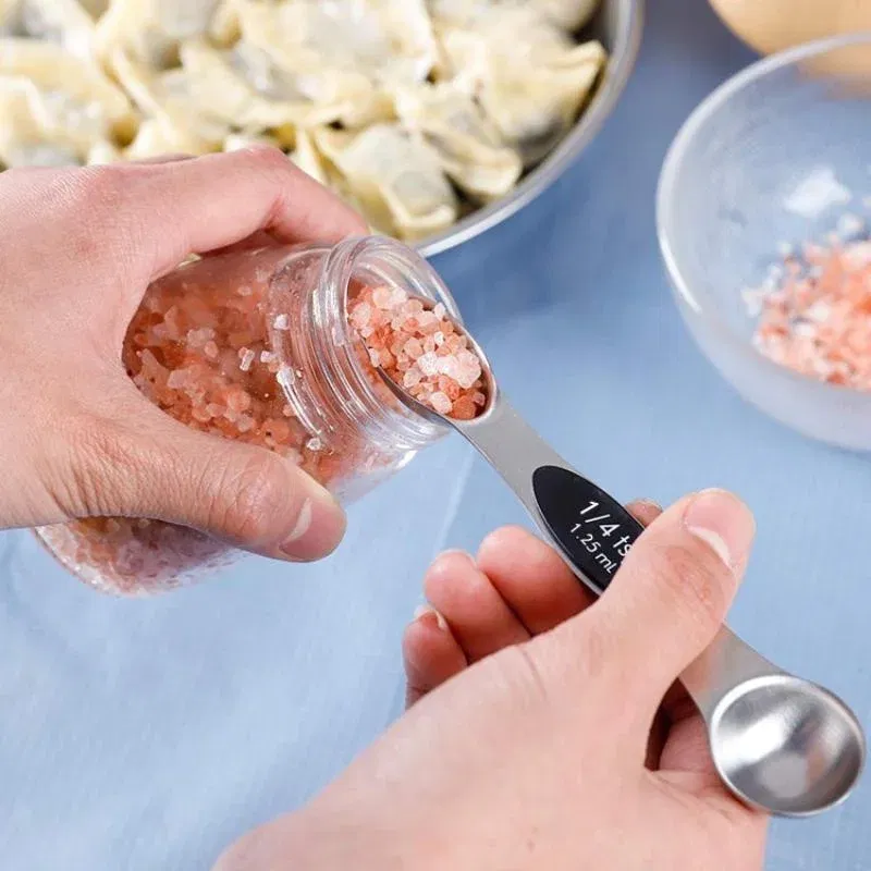 Color: Black, Measuring Weight: 1g - 8Pcs/Set Magnetic Measuring Spoon Set Stainless Steel Stackable Double-sided Teaspoons Metal Accurate for Cooking Baking Food