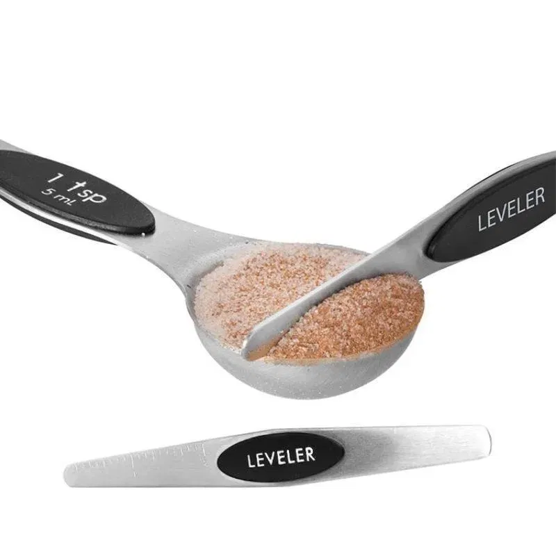 Color: Black, Measuring Weight: 1g - 8Pcs/Set Magnetic Measuring Spoon Set Stainless Steel Stackable Double-sided Teaspoons Metal Accurate for Cooking Baking Food