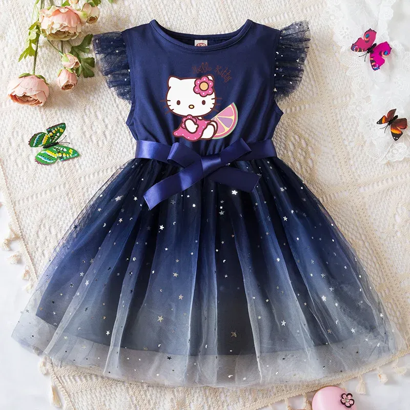 Color: Yellow, Kid Size: 9 - Hello Kitty Girls Sequin Tutu Dress with Bow Flutter Sleeves Summer Princess Party Outfit for Toddler Kids 2-6 Years