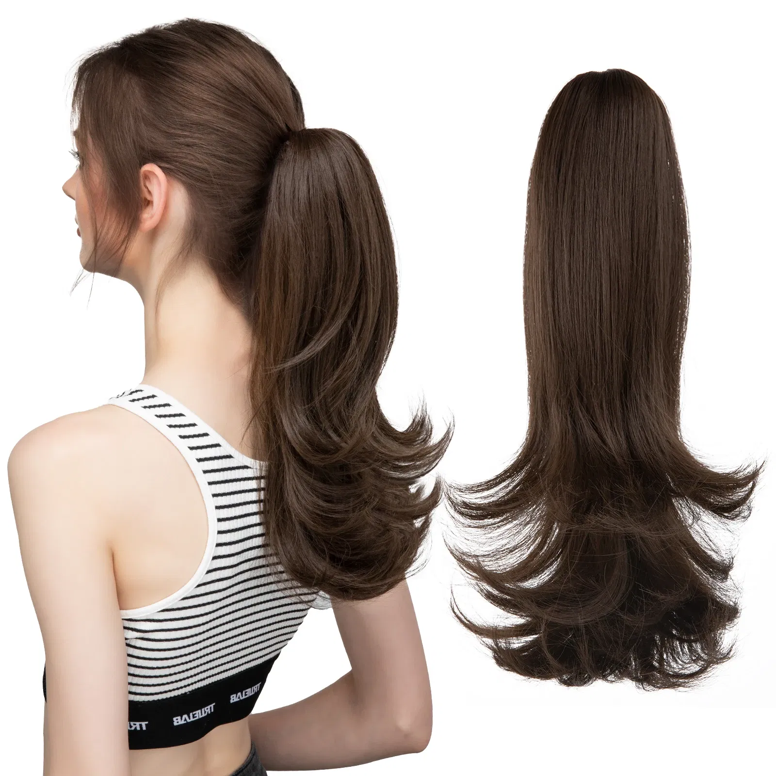 Color: 4/27HL, Bulk Buy: 1pc, Stretched Length: 14inches - Synthetic Claw Clip In Ponytail Hair Extensions Wavy Hairpiece 14" Fake Blonde Black Hair False Pigtail With Elastic Band