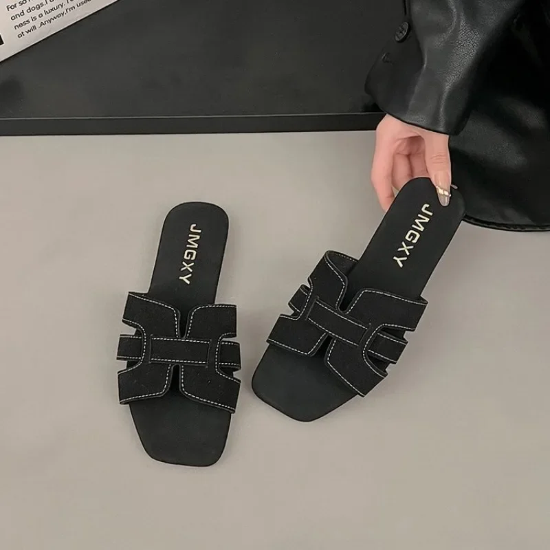Color: Brown, Shoe Size: 40 - Summer New Women Slippers Flat Bottom Non-slip Outdoor Open Toe Beach Female Sandals Sexy Fashion Design Slides Woman Shoes