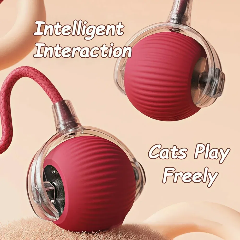Color: Red - New Cat Interactive Ball Toy Automatic Rolling Ball Faux Tail Rechargeable Smart Pet Electric Toy Dog Cat Training Imitate Mouse