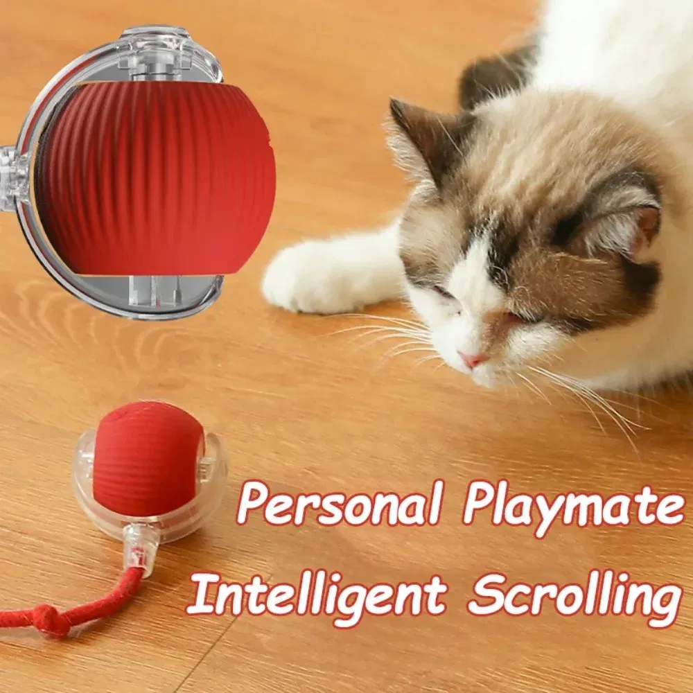 Color: Red - New Cat Interactive Ball Toy Automatic Rolling Ball Faux Tail Rechargeable Smart Pet Electric Toy Dog Cat Training Imitate Mouse