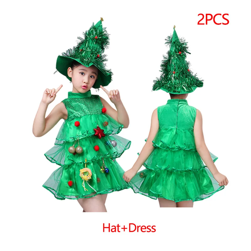 Color: MULTI, Kid Size: 2T - New Year Kids Santa Claus Costume Green Elf Cosplay Christmas Carnival Party Fancy Dress for Girls Boys Red Xmas Clothes Set