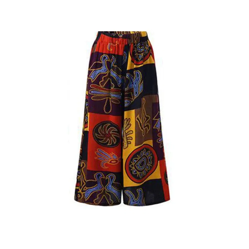 Color: Red, Size: 5XL - Ethnic Style Wide Leg Trousers Women Yoga Harem Pants Gypsy Hippie Thai Boho Court Pants Ruched Waist Aladdin Women's Pants