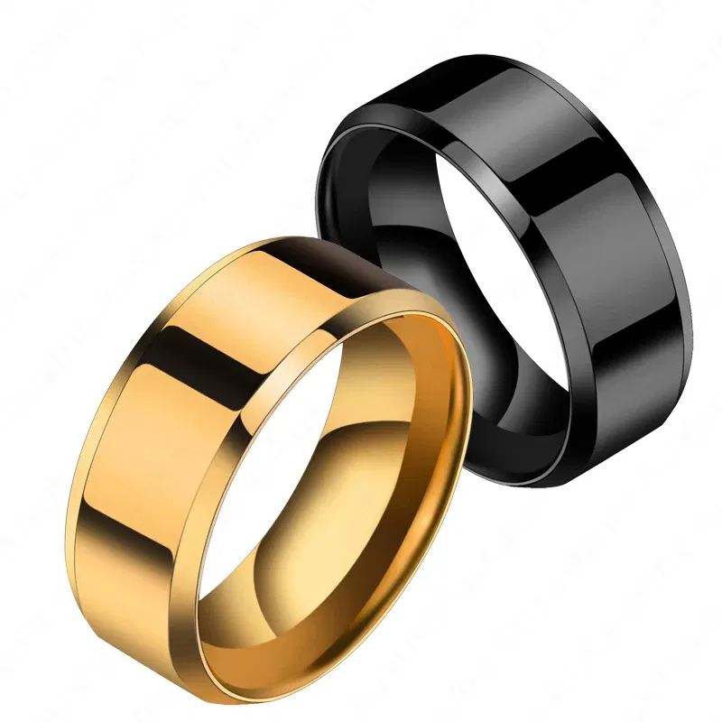 Main Stone Color: GRAY, Ring Size: 10 - Auxauxme 8mm Black Titanium Stainless Men Ring Simple Wedding Bands Rings Gift For Male Jewelry Size 5-13 Drop shipping