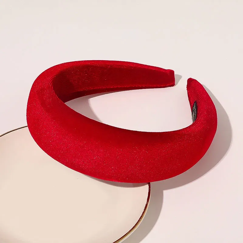 Color: Red - 2020 New Padded Headbands for Women Wide Bezel Hairbands Thick Velvet Hair Hoop Girls Sponge Non-slip Hairband Hair Accessories