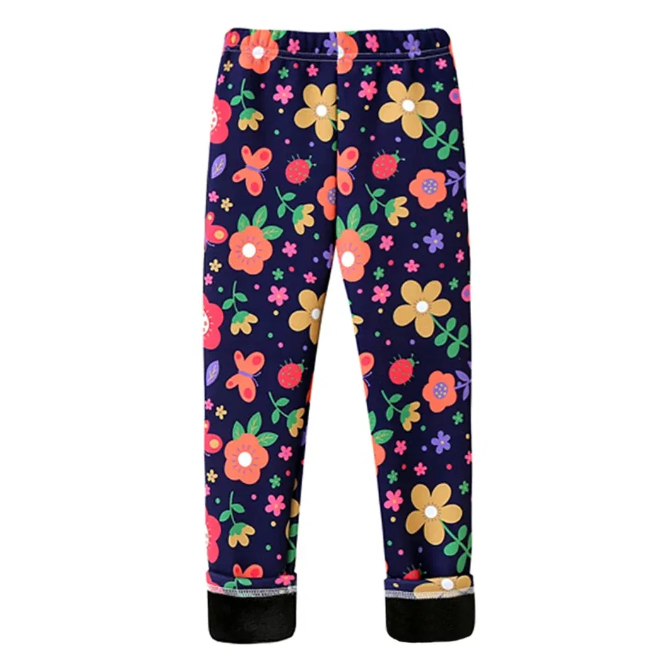Color: Beige, Size: 128 - Girls Warm Plush Long Pants for Autumn Spring Cartoon Butterfly Striped Soft Cozy Leggings Fleece-Lined Bottoms Kids Casual Wear