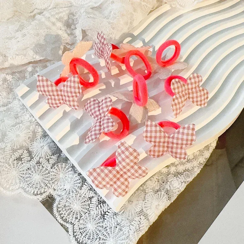 Color: Burgundy - 10/30pcs girls star butterflies children's hairband harmless hair cute towels rope ponytail rack children's rubber band headwear