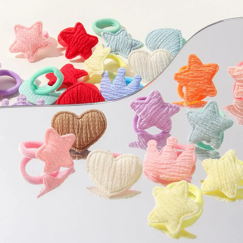 Color: Burgundy - 10/30pcs girls star butterflies children's hairband harmless hair cute towels rope ponytail rack children's rubber band headwear