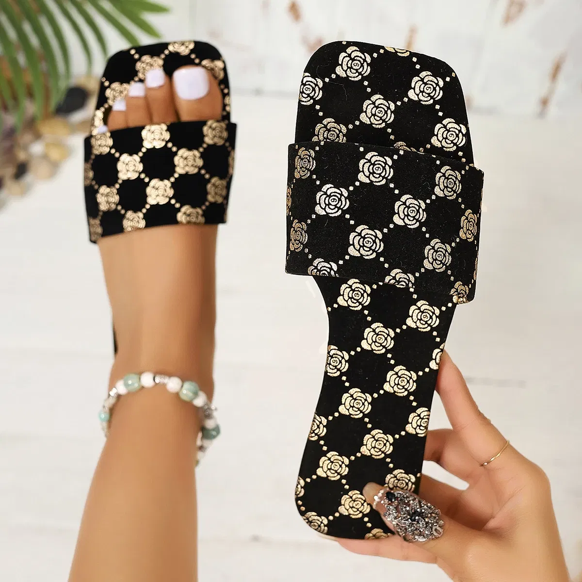 Color: Gold, Shoe Size: 39 - Women Slippers 2024 New Summer Sandals Slide Platform Casual Open-toe Fashion Slipper Casual Shoes Slides Women Zapatos De Mujer